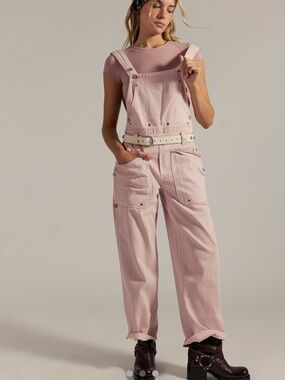 Free People Dusty Pink just in time Denim Overalls